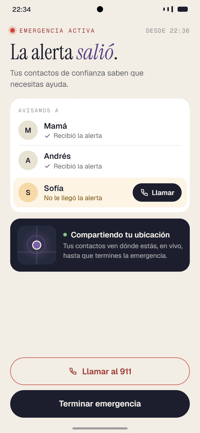 Alerta enviada a tus contactos.