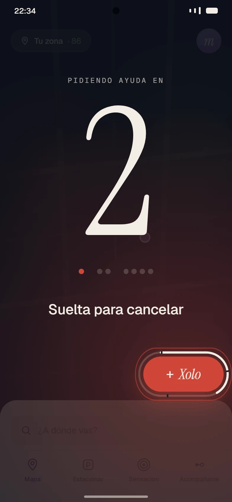 Cuenta regresiva: suelta para cancelar.