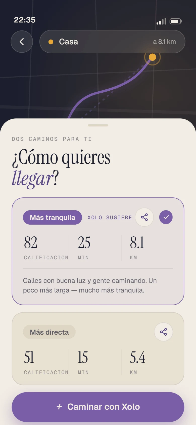 Dos rutas: más tranquila o más directa.