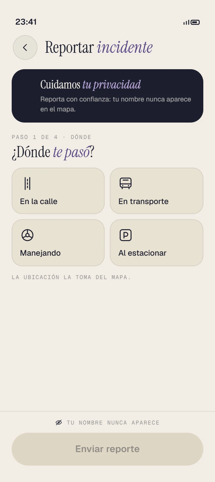 Elegir dónde te pasó.